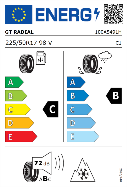 Tyre Label for GT Radial 4Seasons 225/50R17 98V