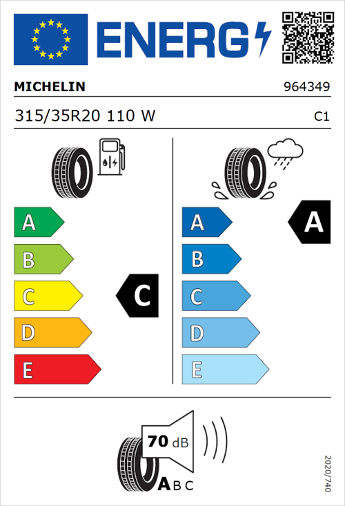 Tyre Label for Michelin Latitude Sport 315/35R20 110W