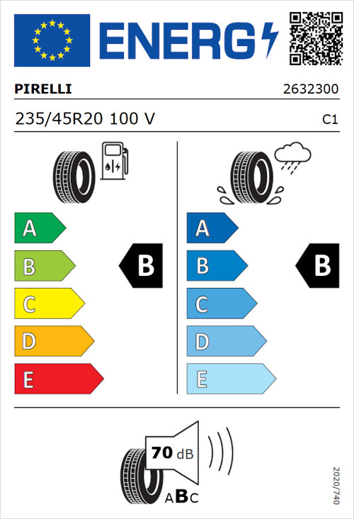 Tyre Label for Pirelli Scorpion Verde Seal 235/45R20 100V